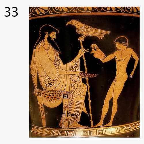سفال با نقش آتیوس دیوس (شاهین محبوب زئوس) نشسته بر عصای زئوس- یونان