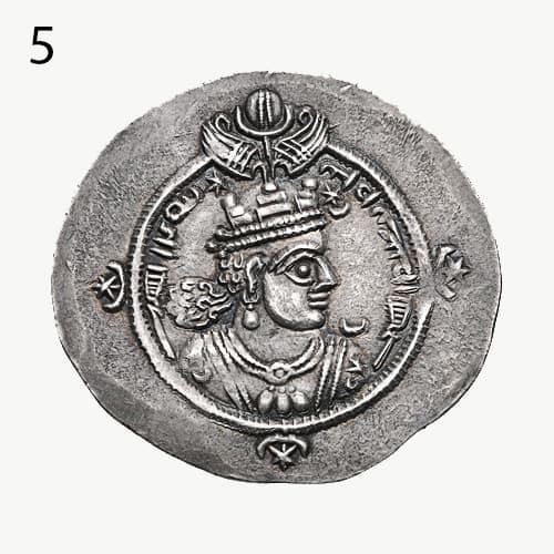 بال شاهین بر تاج اردشیر سوم- سکه ساسانی