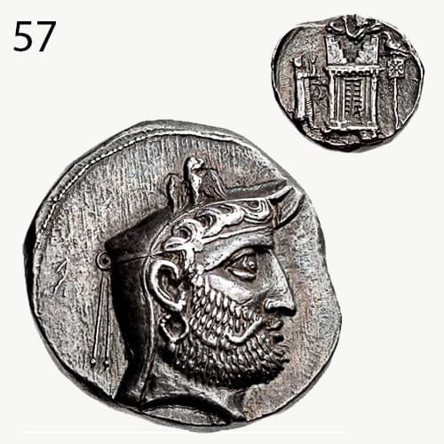 سکه با نقش شاهین با بالهای افراشته بر سر پادشاه - شاه وادورداد- پارتی