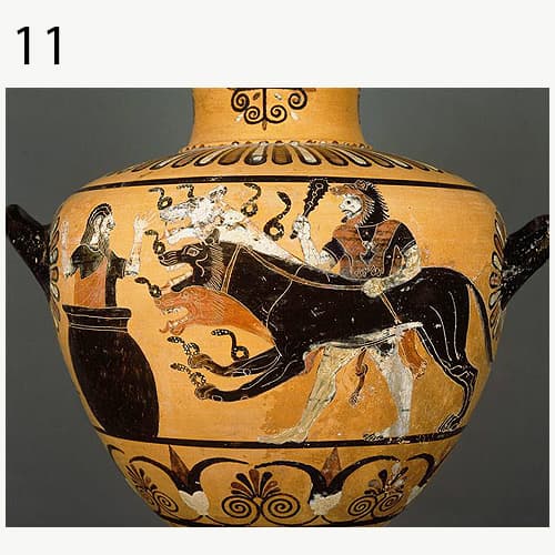 کوزه سفالی با نقش سربروس (سگی سه سر با دم مار)- یونان
