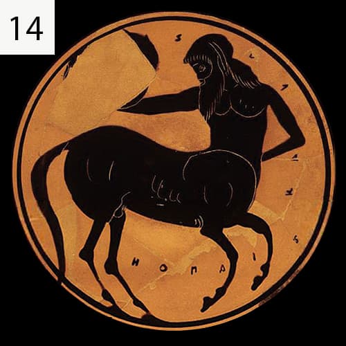 بشقاب سفالی با نقش سنتاور ( اسفنکسی با بدن اسب و نیم تنه انسان)- یونان